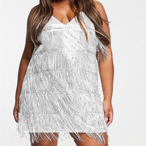 Silver Sequin Fringe Mini Dress - Jaded Rose Plus. Beyoncé Renaissance style!